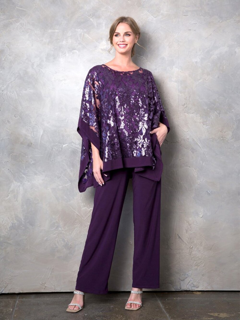 Eva USA 3443 Two Piece Mother of the Bride Formal Pant Set-Size 3X-Plum-NWT
